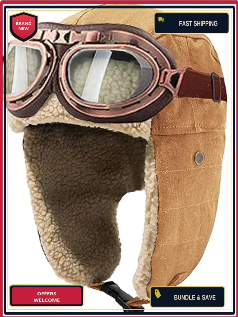 Faux Fur Aviator Hat with Detachable Goggles One Size Fits Most